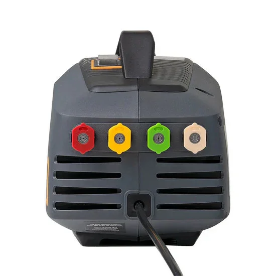 Active 2.0 rear panel showing four color-coded quick-connect nozzle storage ports and power cord
