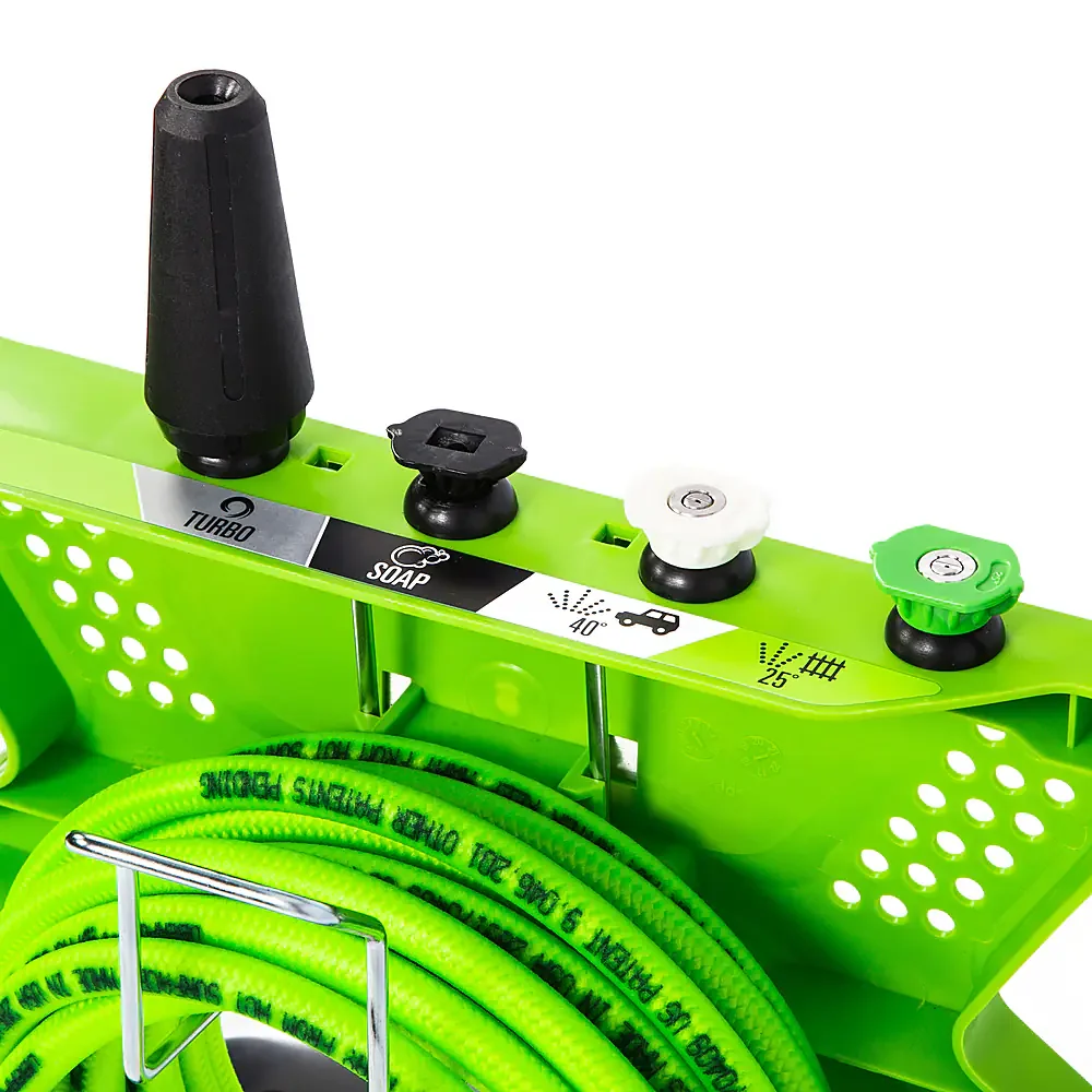 Greenworks Automotive Electric Pressure Washer nozzle storage rack with Turbo, Soap, 40-degree, and 25-degree nozzles