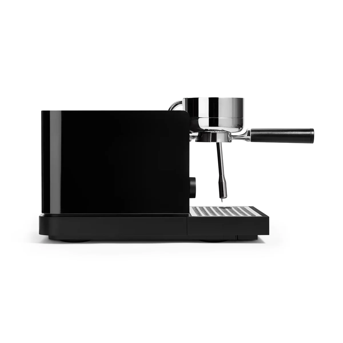 Fellow Espresso Series 1 in Matte Black, side profile showing the compact body, portafilter and steam wand