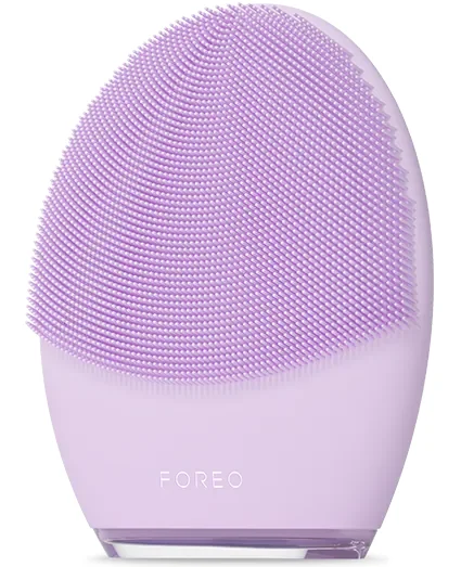 FOREO LUNA 4 facial cleansing device in lavender front view on white background