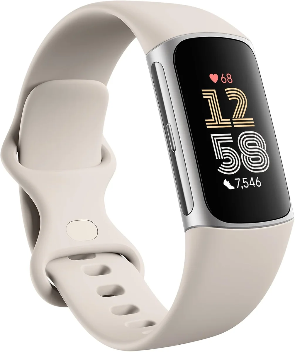 Fitbit Charge 6 in Porcelain colorway with silver aluminum case