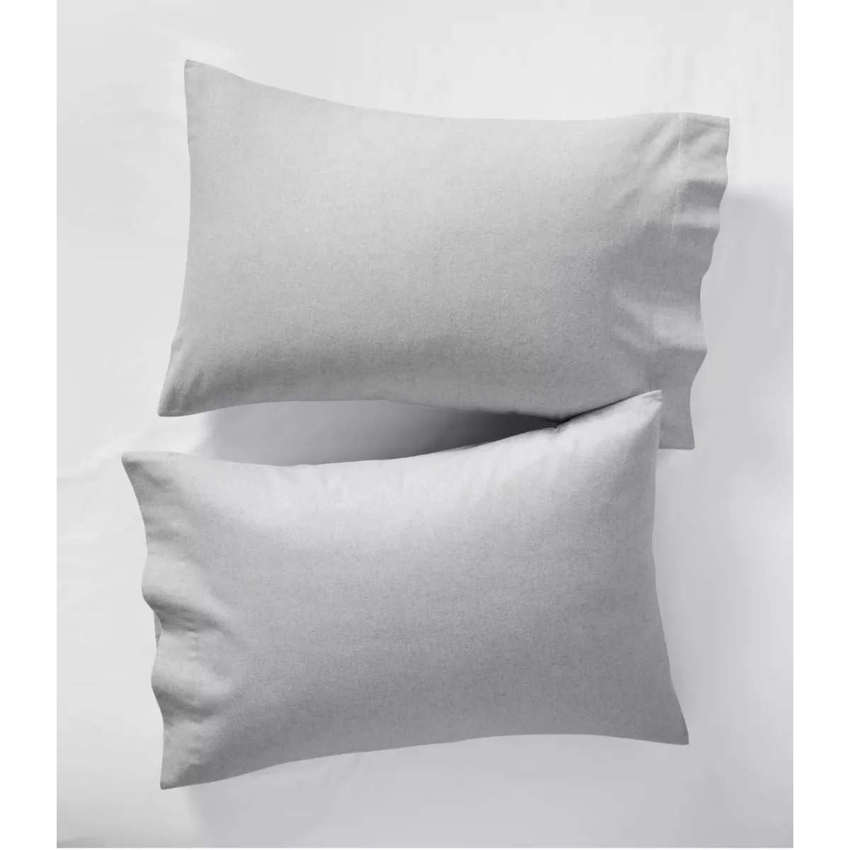 L.L. Bean Ultrasoft Comfort Flannel pillowcases in gray heather styled on a made bed