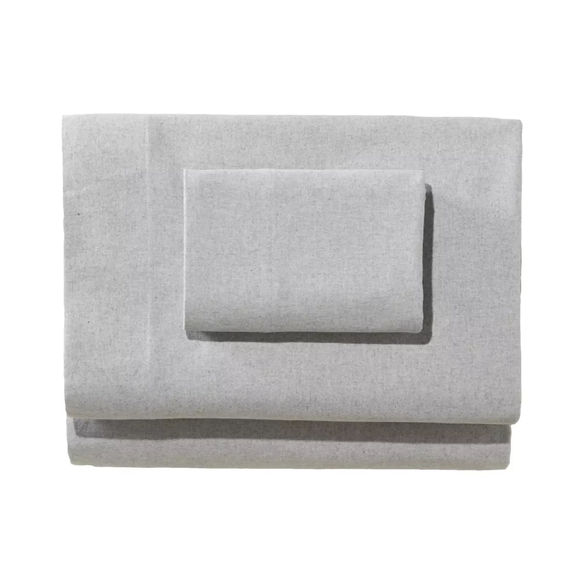 L.L. Bean Ultrasoft Comfort Flannel Sheet Set in gray heather, folded flat sheet with matching pillowcase
