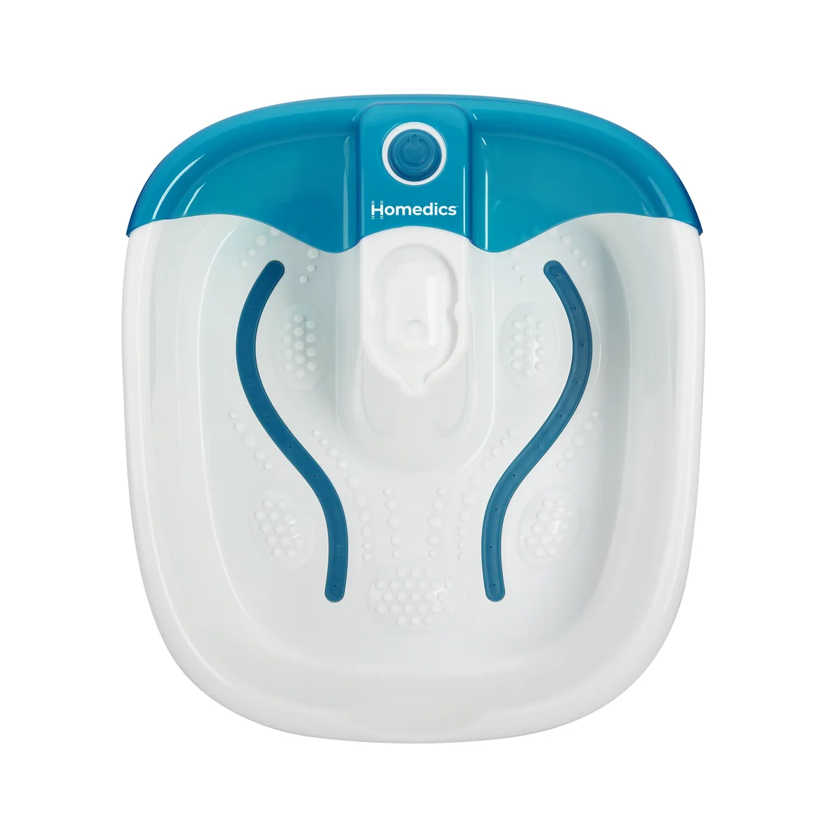 HoMedics Bubble Mate Foot Spa top-down view of the empty basin showing the massage nodes and curved bubble jet channels
