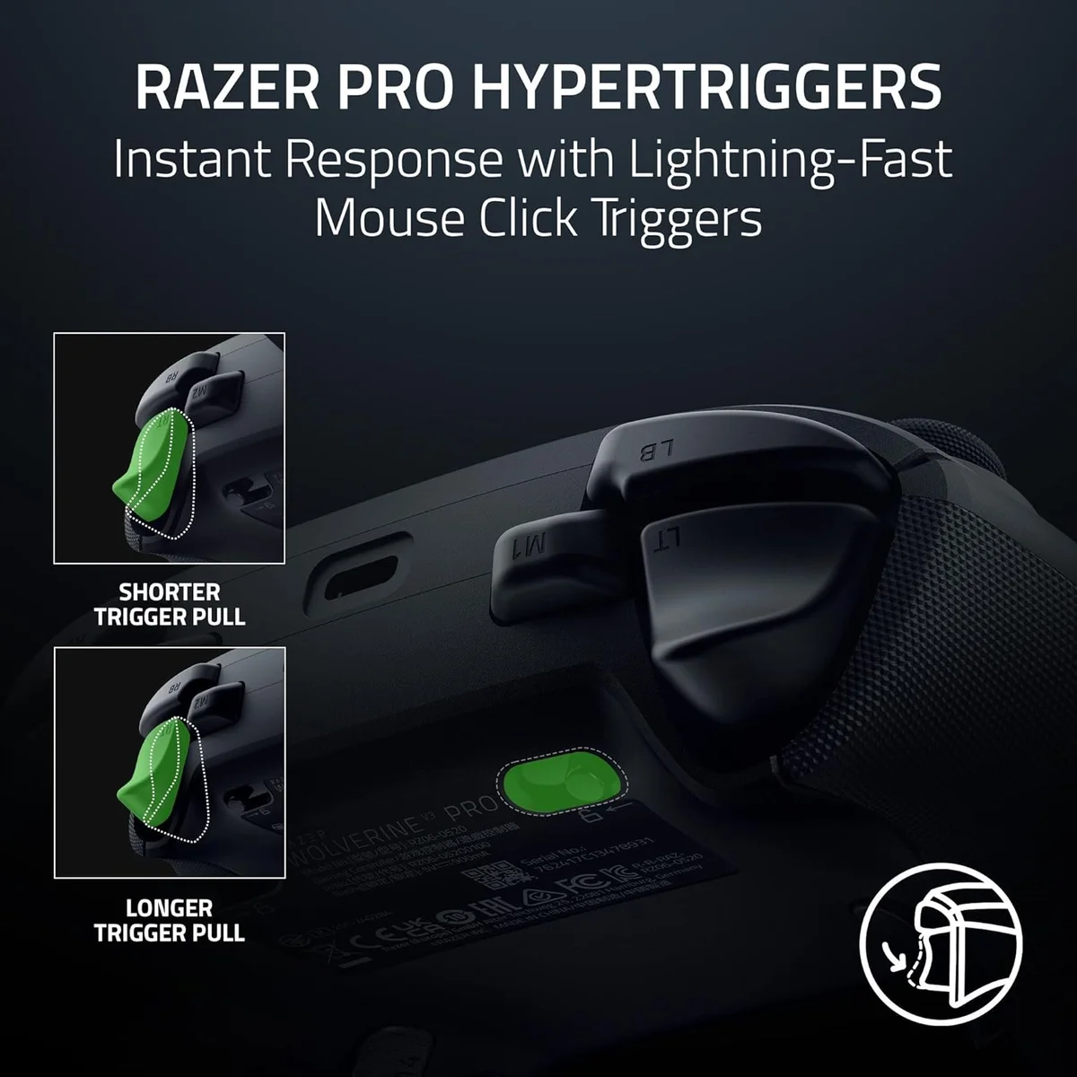 Razer Wolverine V3 Pro Pro HyperTriggers side view showing trigger depth adjustment mechanism
