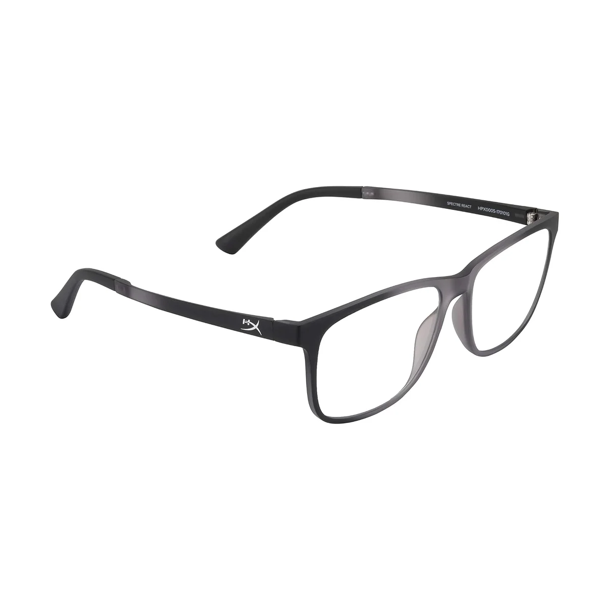 HyperX Spectre React gaming eyewear 3/4 angle view in Crystal Grey