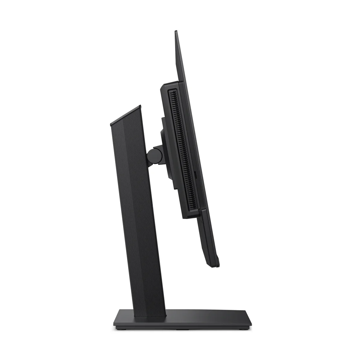 Alienware AW2726DM side profile showing the thin QD-OLED panel, tilt hinge and ribbed stand