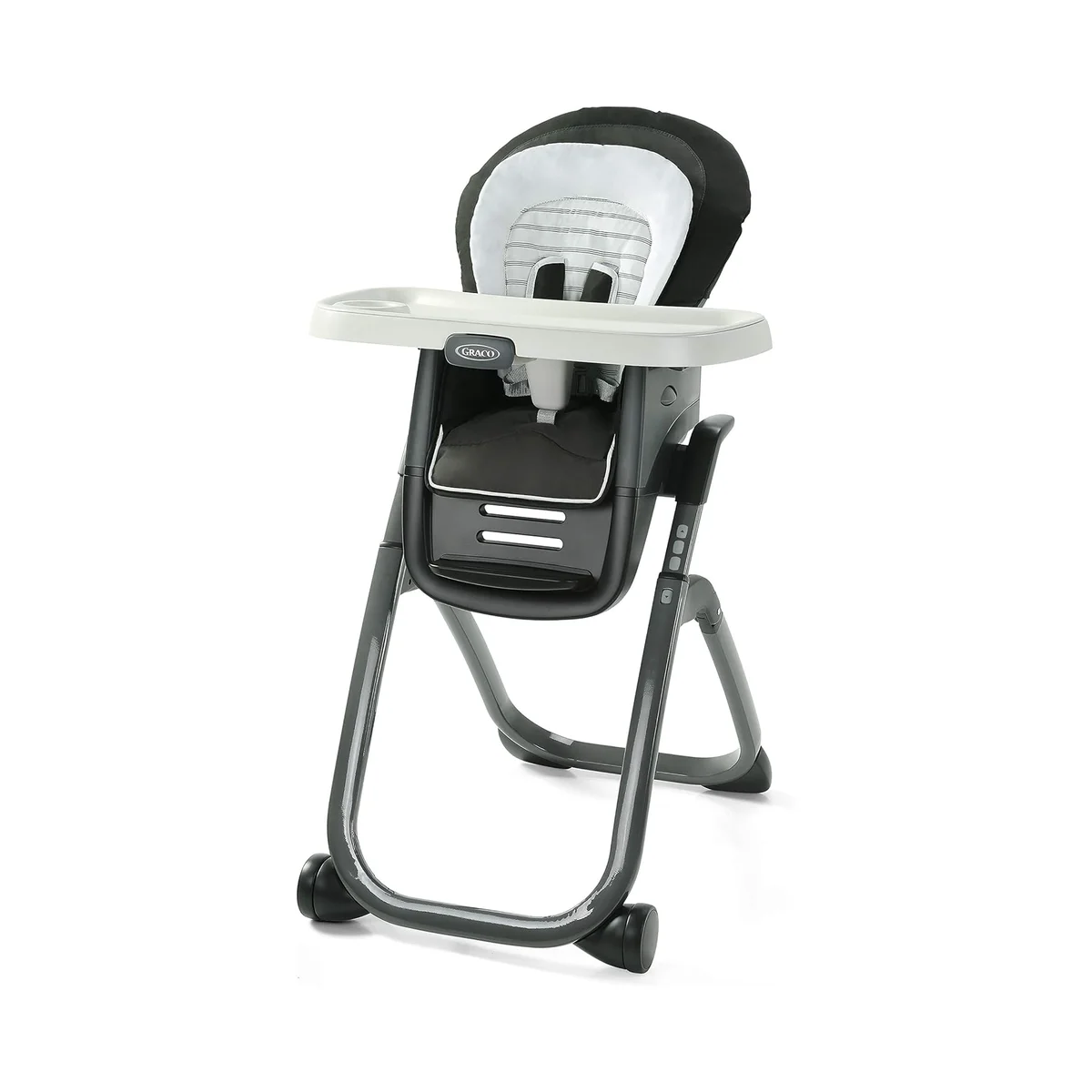 Graco DuoDiner DLX 6-in-1 high chair in Black Asher, 3/4 front view on white background
