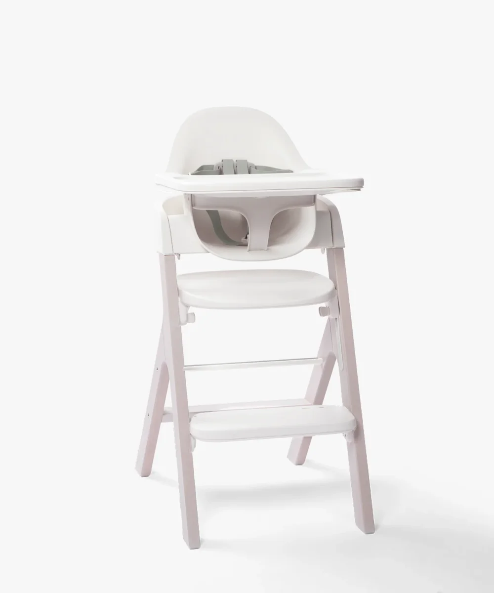 Mockingbird High Chair in Cloud colorway with pale white legs, studio shot