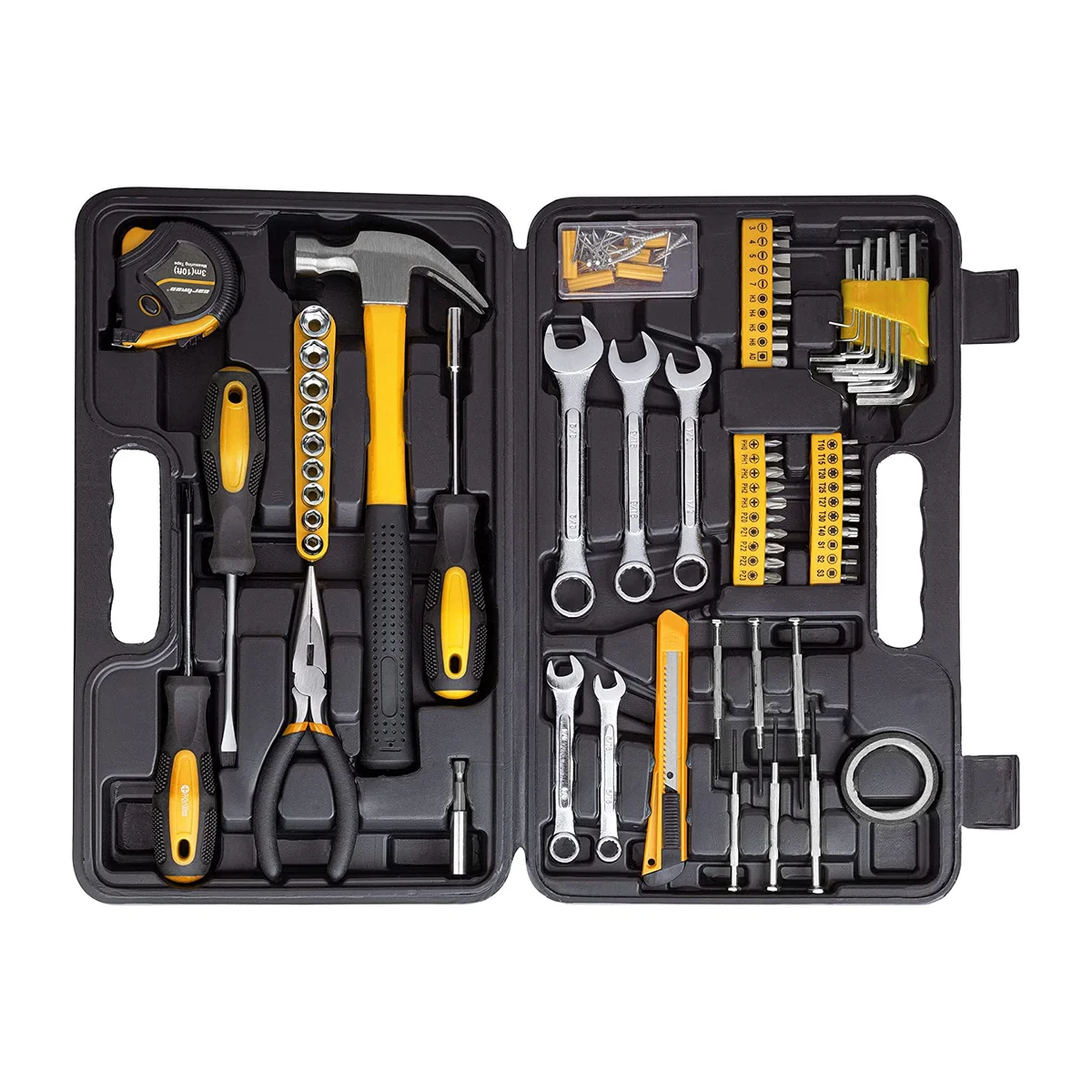 Cartman 148-Piece Tool Set open toolbox angled view displaying hammer, wrenches, pliers, and screwdrivers