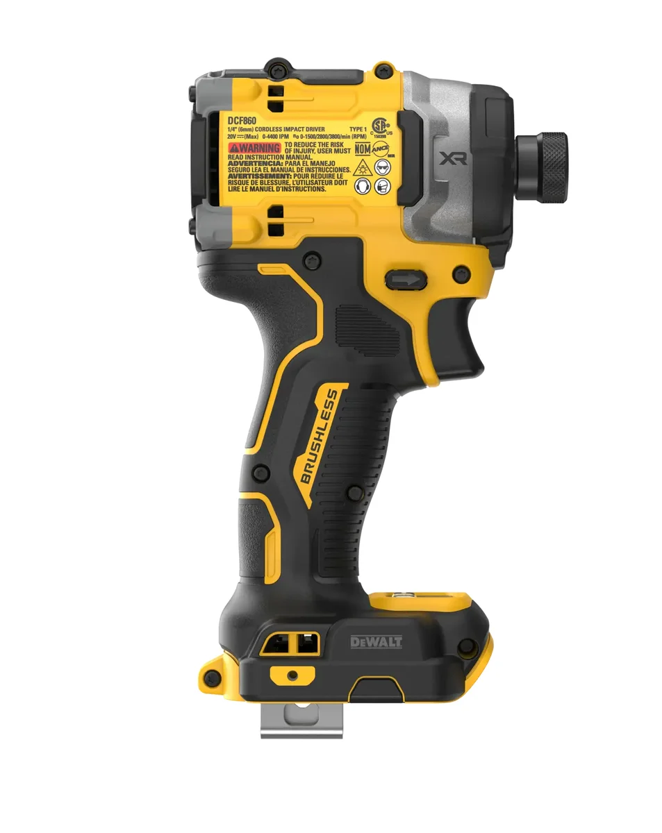 DeWalt DCF860 rear view showing model label and brushless motor housing