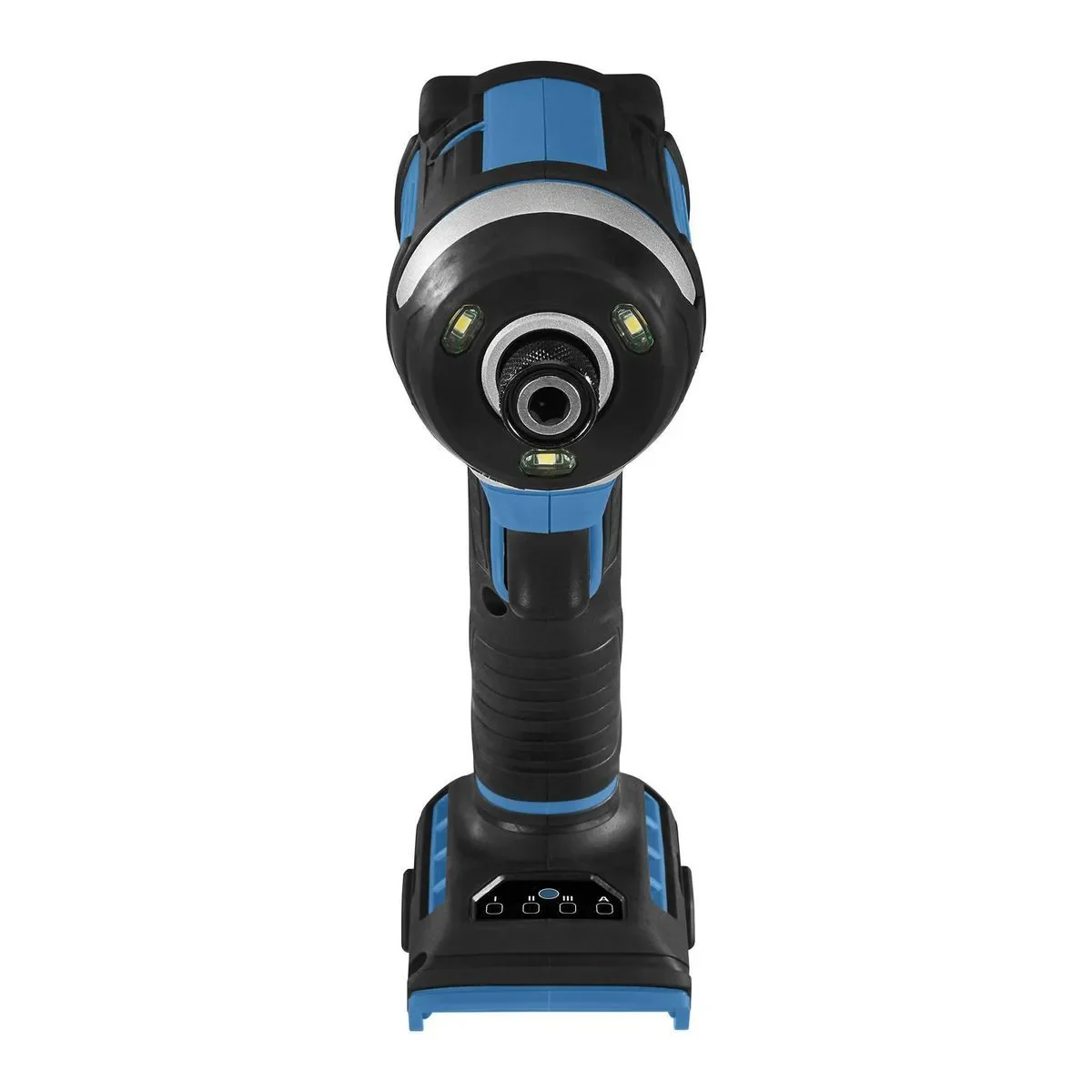 Hercules HCB81B front-on view showing 1/4-inch hex chuck and tri-LED work light