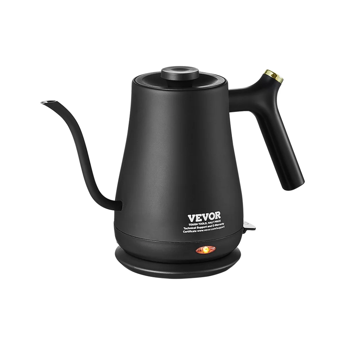 Vevor Gooseneck Kettle body and gooseneck spout detail on round base, white background