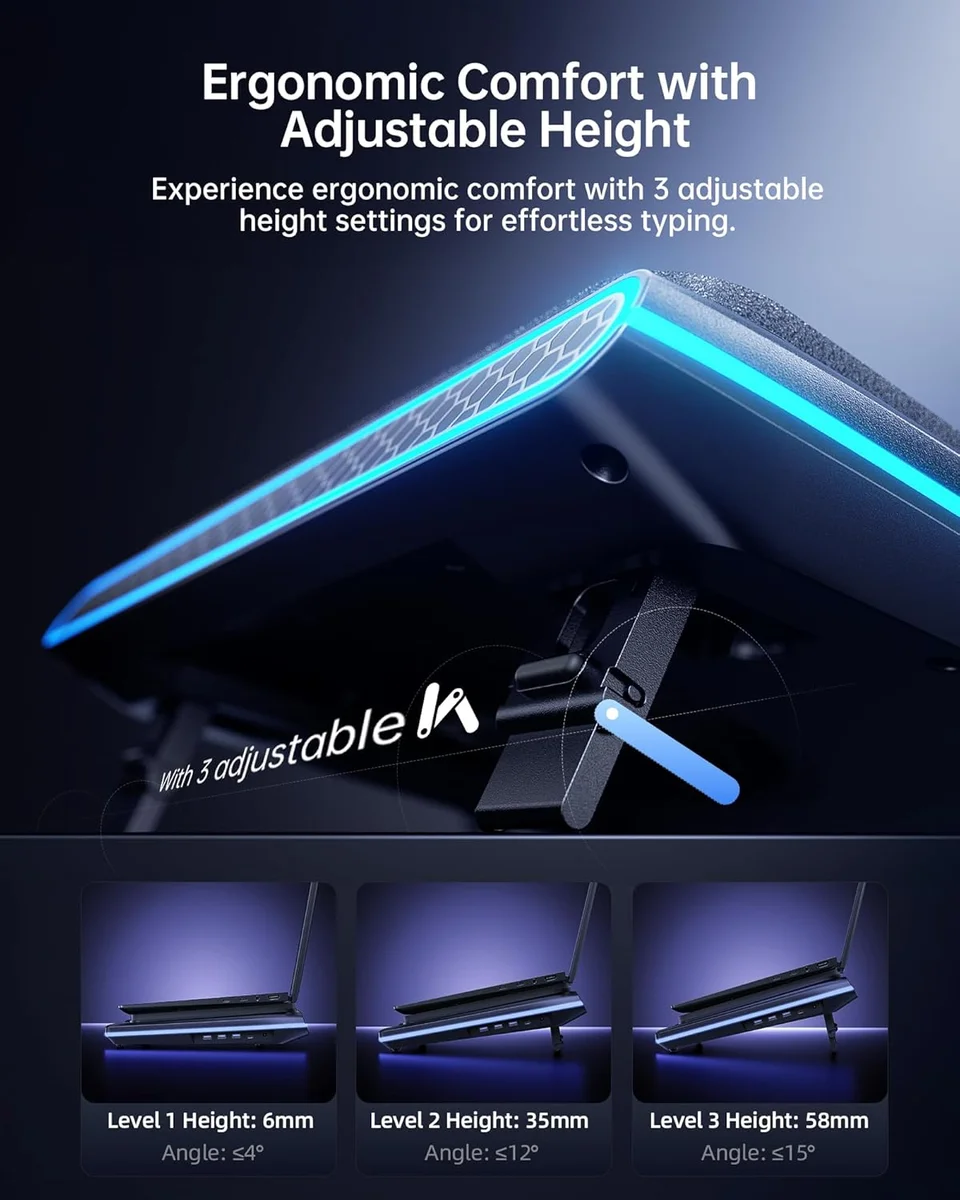 llano V12 Ultra adjustable height mechanism with three angle settings at 6mm, 35mm, and 58mm