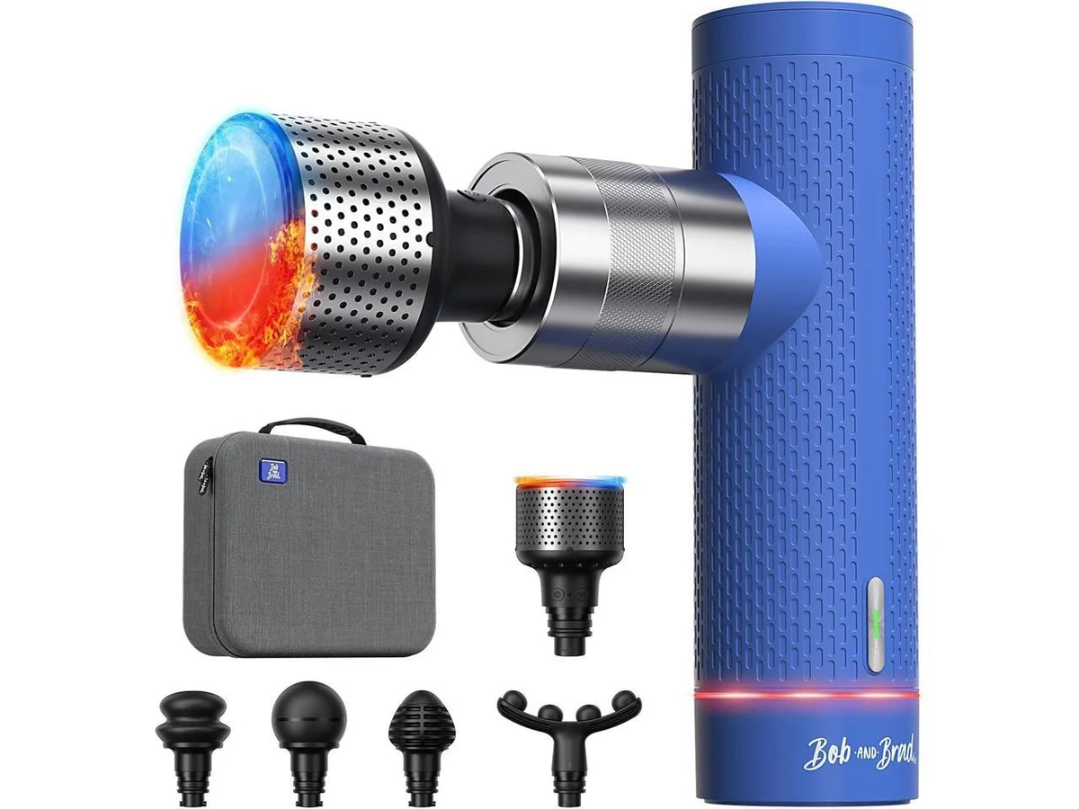 Bob & Brad A7 Pro Mini massage gun with carrying case and all five attachment heads