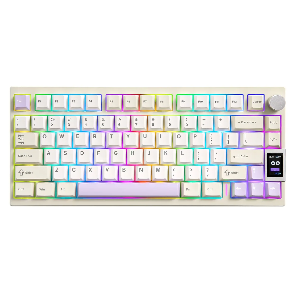 Yunzi AL80 top-down view, beige colorway with rainbow RGB lighting