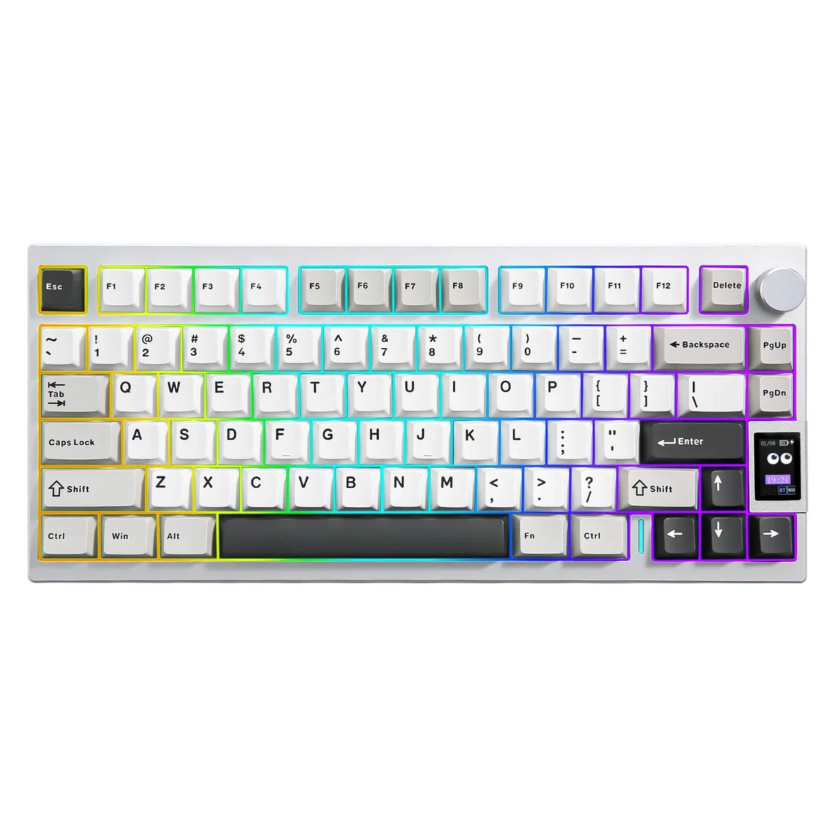 Yunzi AL80 mechanical keyboard top-down view, white colorway with RGB backlight