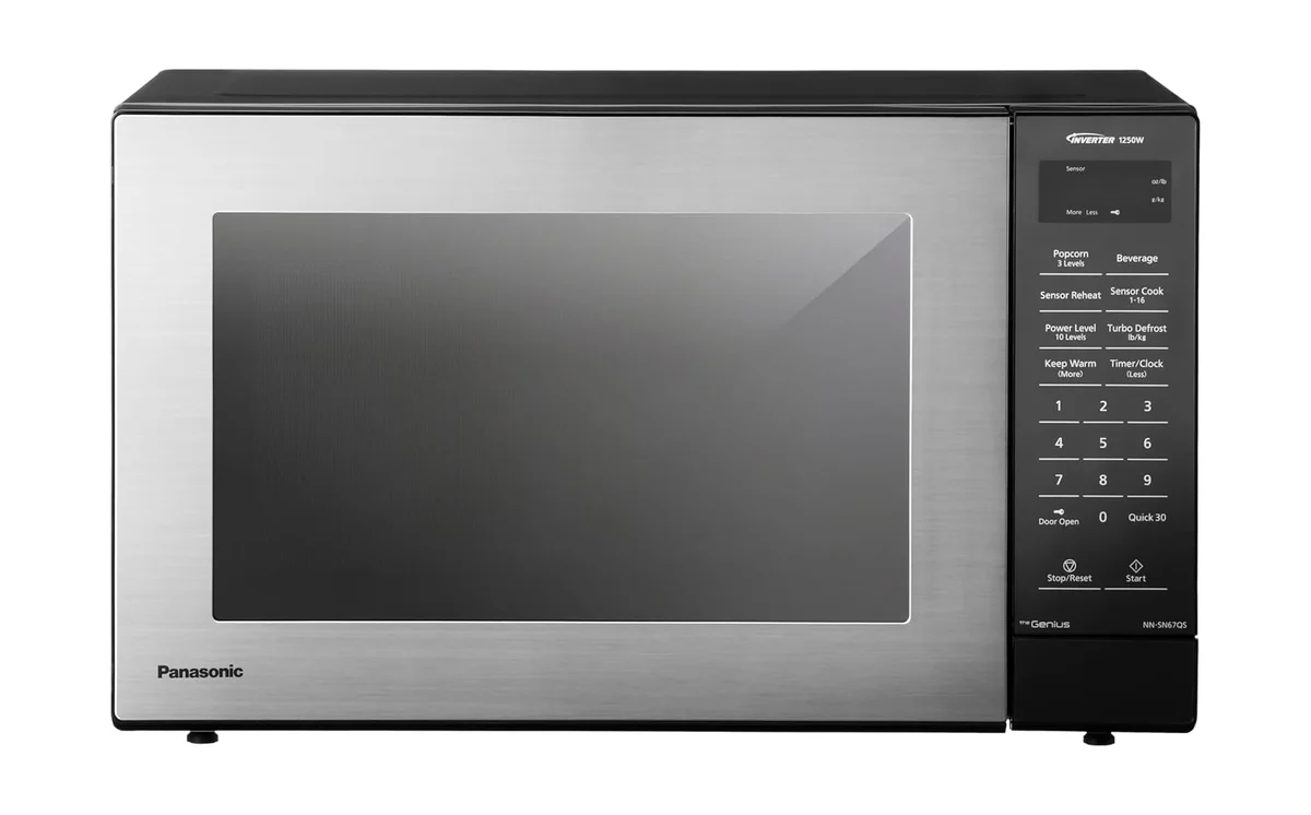 Panasonic NN-SN686S inverter microwave front view with digital display