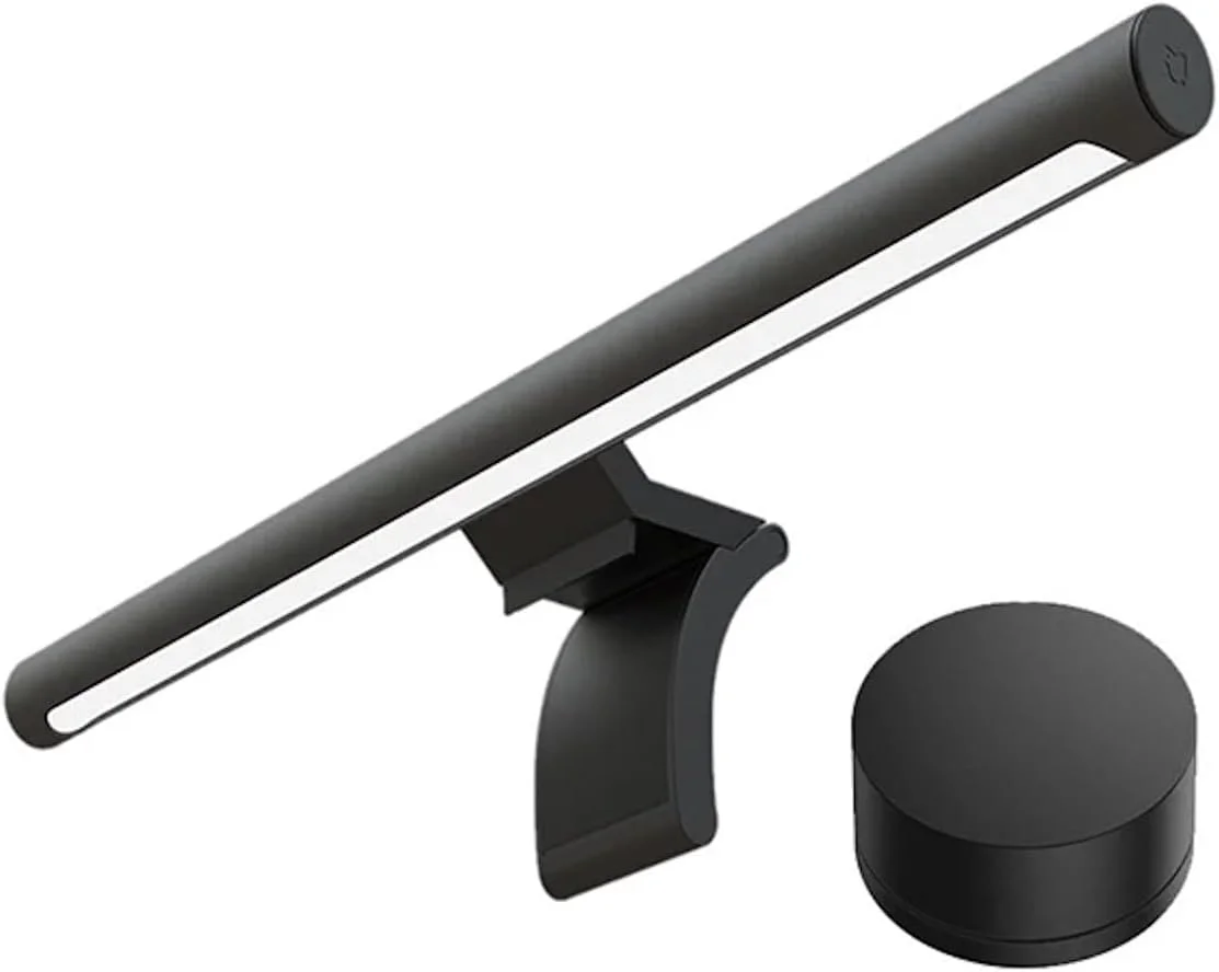 Xiaomi Mi Computer Light Bar full kit showing light bar, clamp, and wireless dial remote