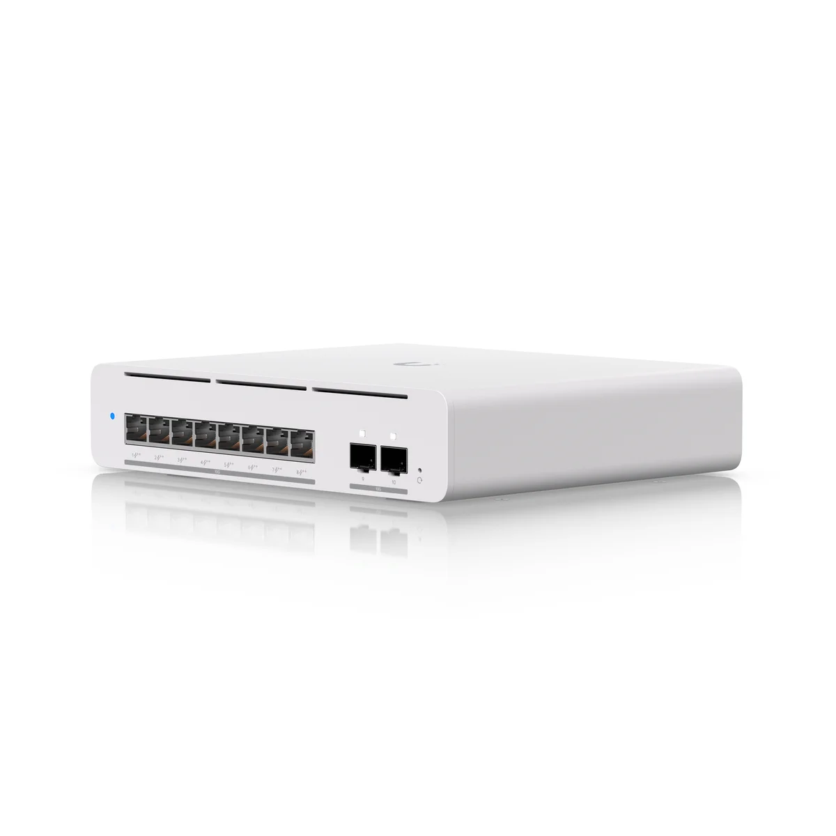 Ubiquiti UniFi Pro XG 8 PoE angled view showing top panel and front port row