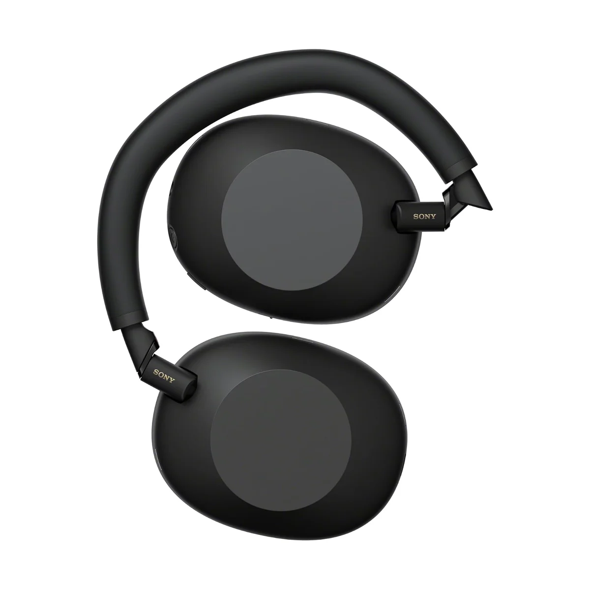 Sony WH-1000XM6 in Black folded flat with earcups stacked for travel