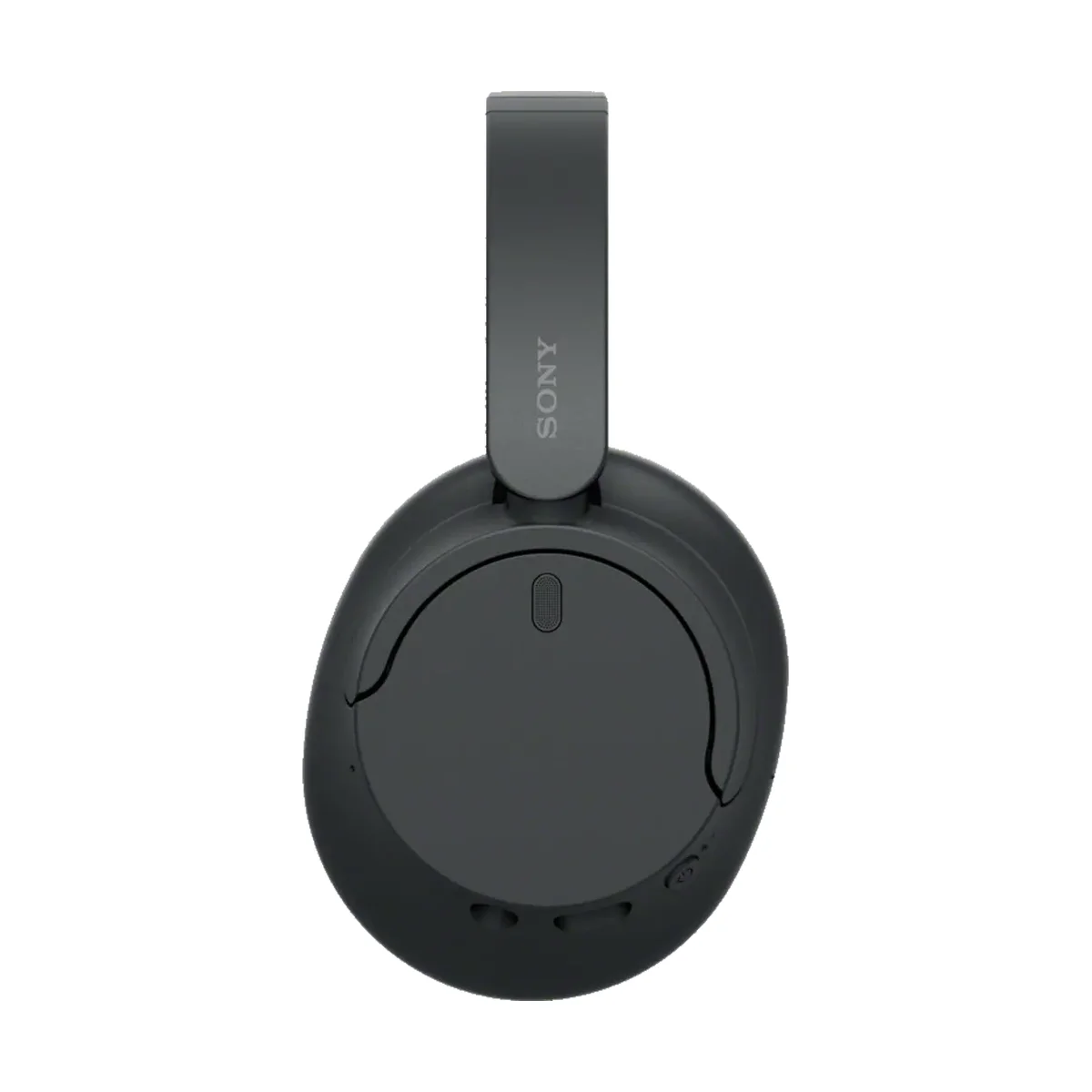Sony WH-CH720N in Black, side view of the earcup with its controls and Sony-branded headband