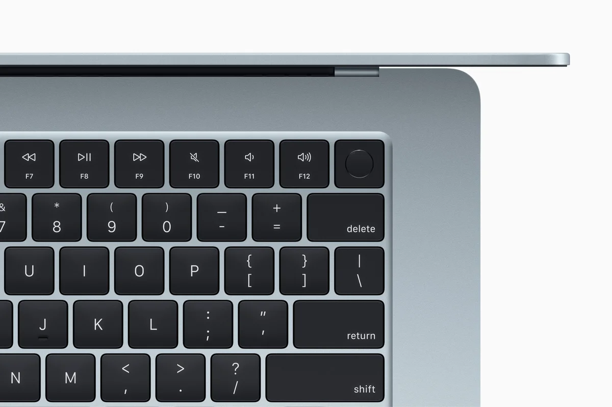 Close-up of MacBook Air M4 Magic Keyboard with Touch ID fingerprint sensor