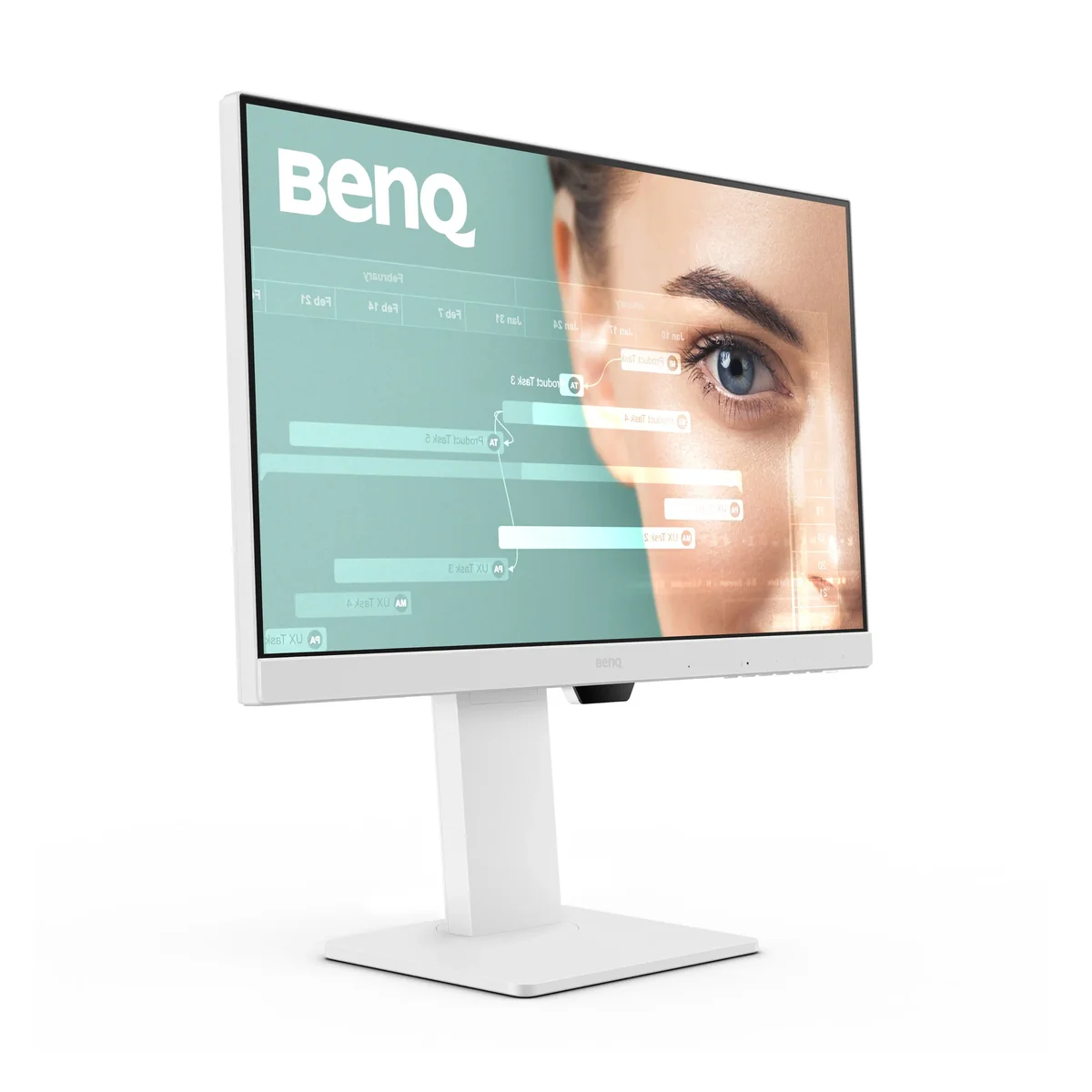 BenQ GW2486TC three-quarter front angle showing the slim white bezel and square stand base