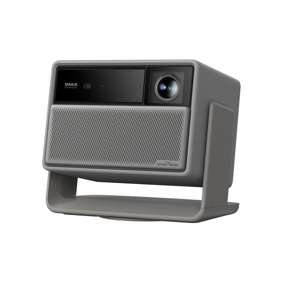 XGIMI Horizon 20 three-quarter angle view showing the integrated floor stand base