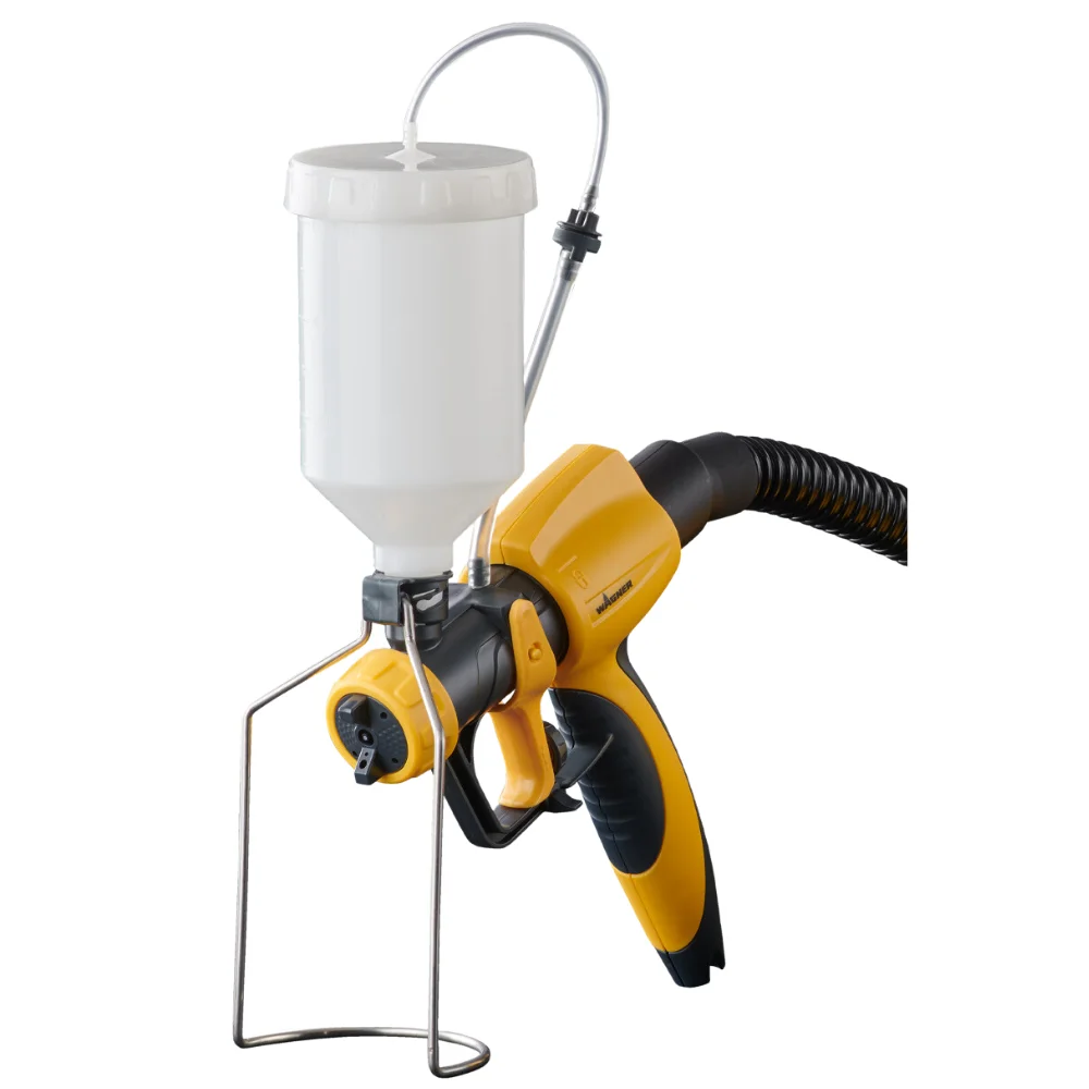 Wagner Flexio 4300 Gravity-Feed Detail Finish nozzle with small cup and gun stand
