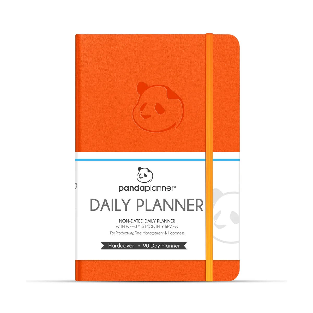Panda Planner Classic in orange, front cover with belly band showing the daily planner branding