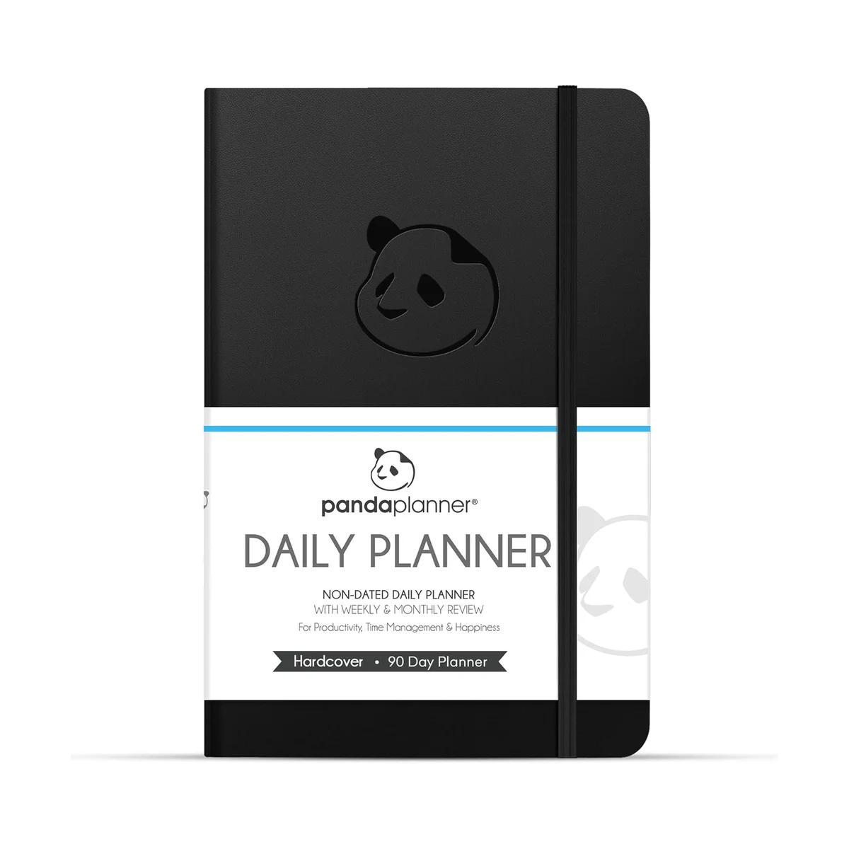 Panda Planner Classic hardcover daily planner in black, front cover with embossed panda logo