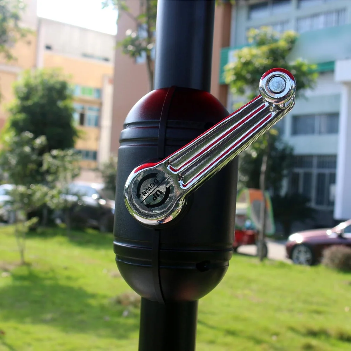 Sunnyglade 9' Patio Umbrella crank handle mechanism close-up