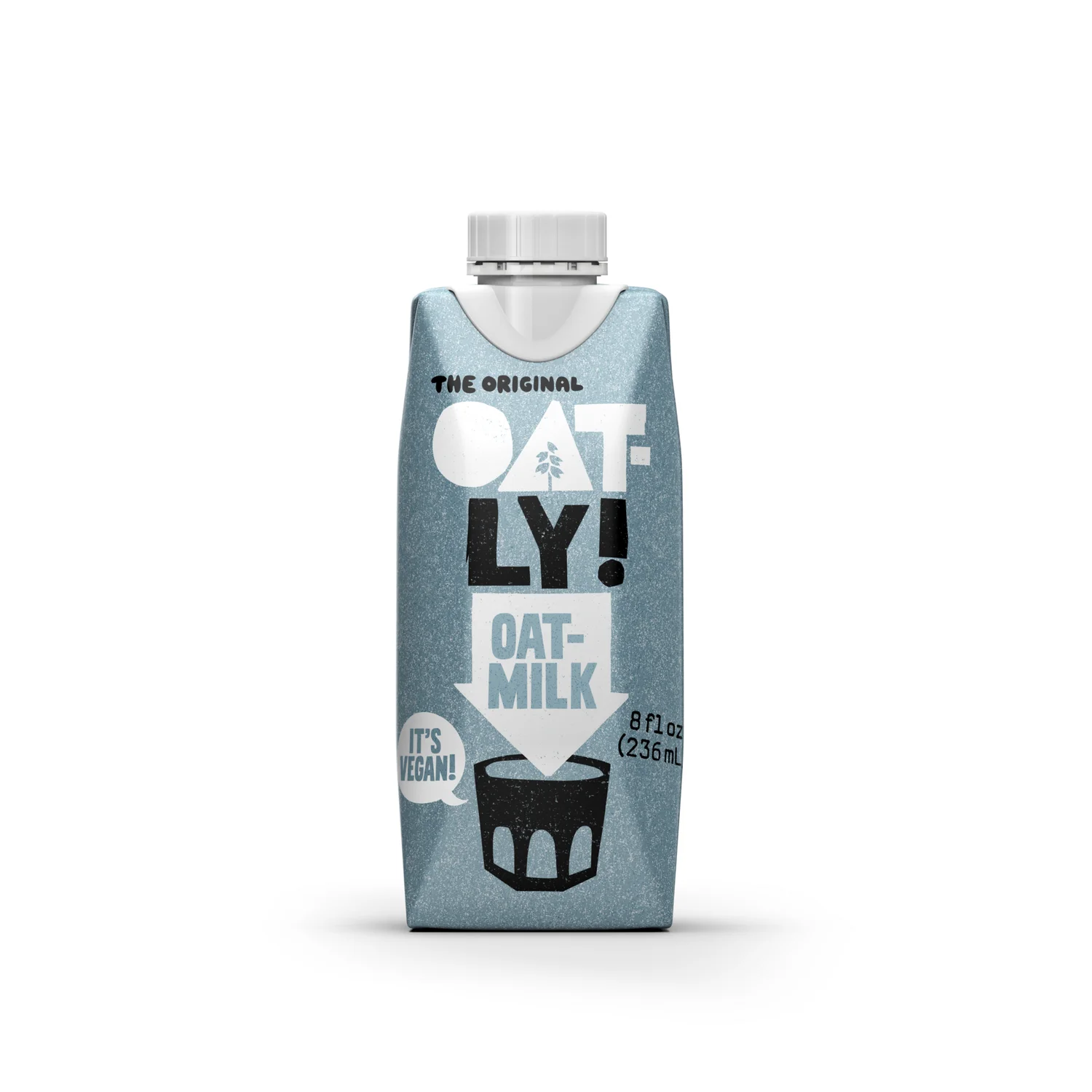 Oatly Original Oat Milk 8oz single-serve carton, front view on white background