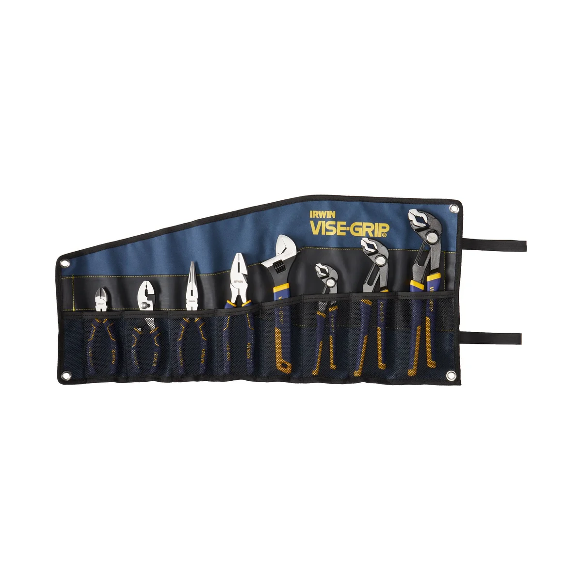Irwin Vise-Grip GrooveLock 8-Piece Pliers Set displayed in open roll bag