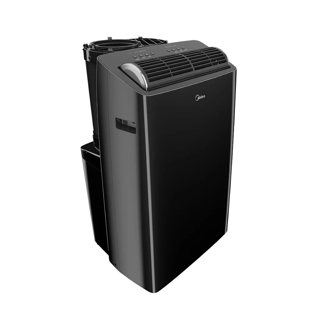 Midea Duo portable air conditioner front three-quarter angle showing top controls and dual hose port