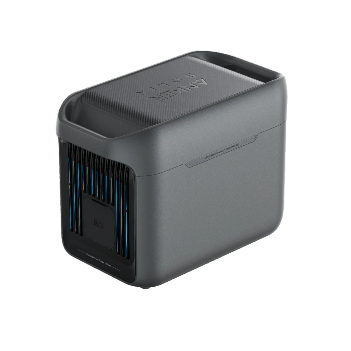 Anker SOLIX C1000 rear and side view showing the handle, blue-lit ventilation grilles, and compact form factor