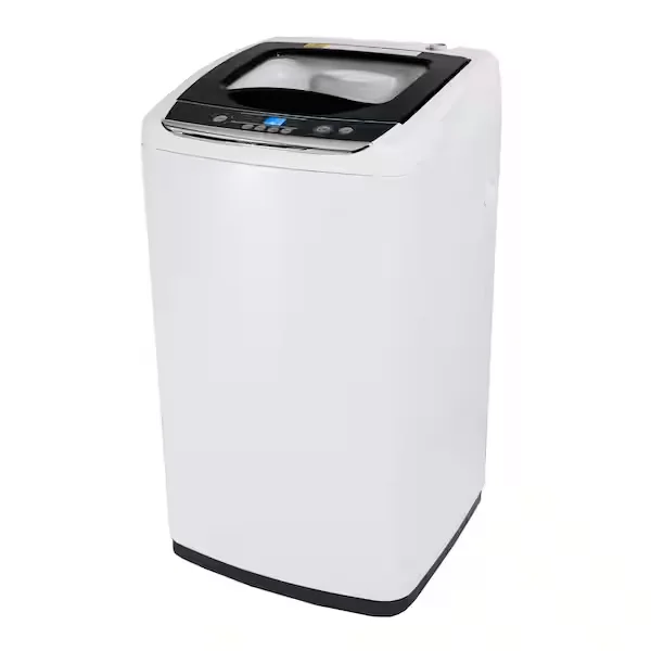 BLACK+DECKER BPWM09W portable washer front view showing LED control panel and transparent drum lid