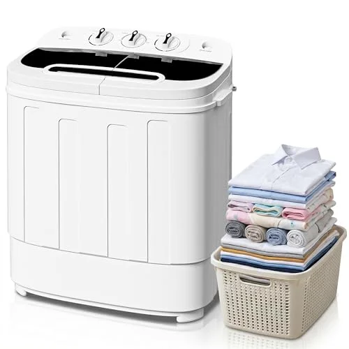 SUPER DEAL Twin Tub Washing Machine front view showing both wash and spin tubs with laundry basket