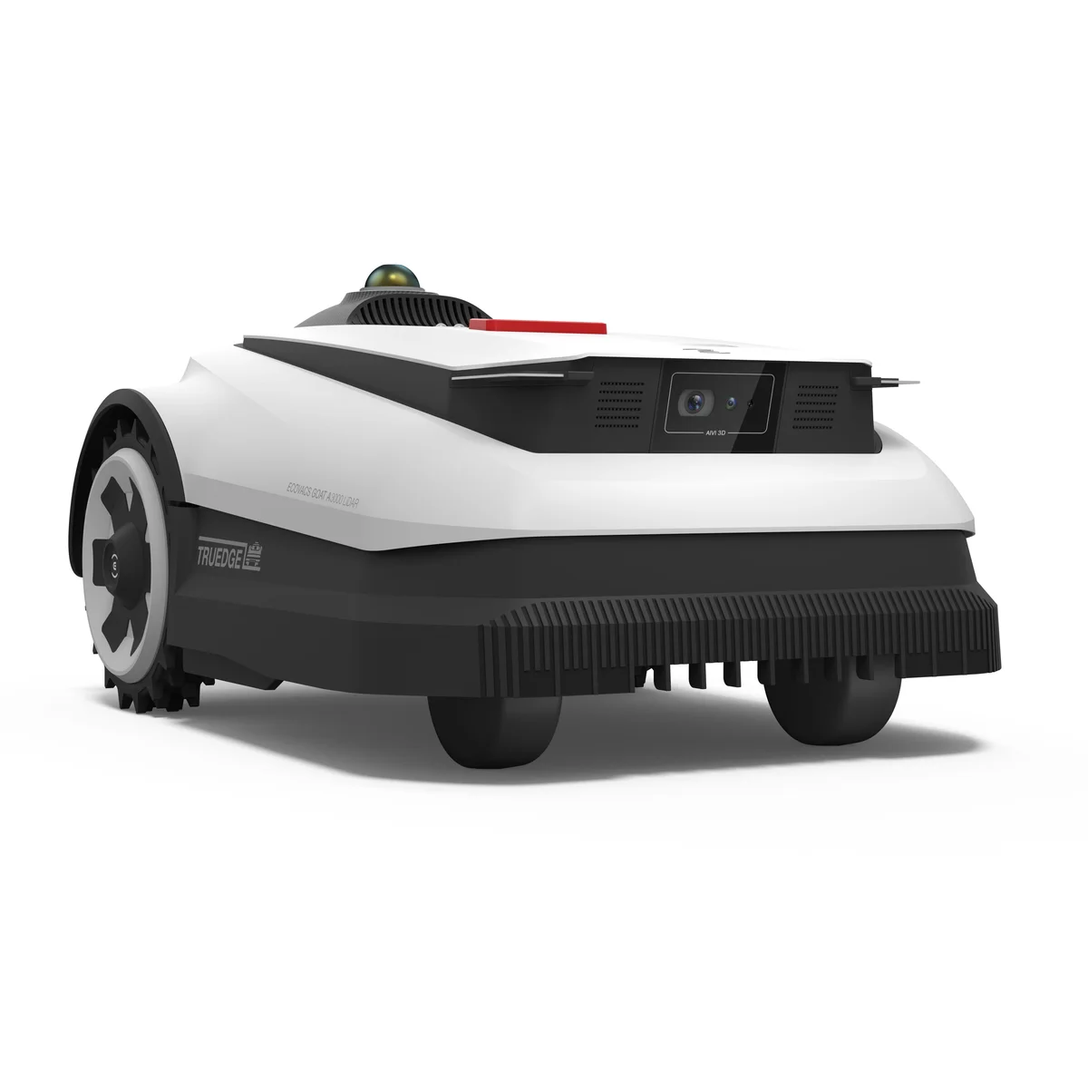 Ecovacs Goat A3000 rear 3/4 view showing AI 3D front camera panel and rear drive wheels