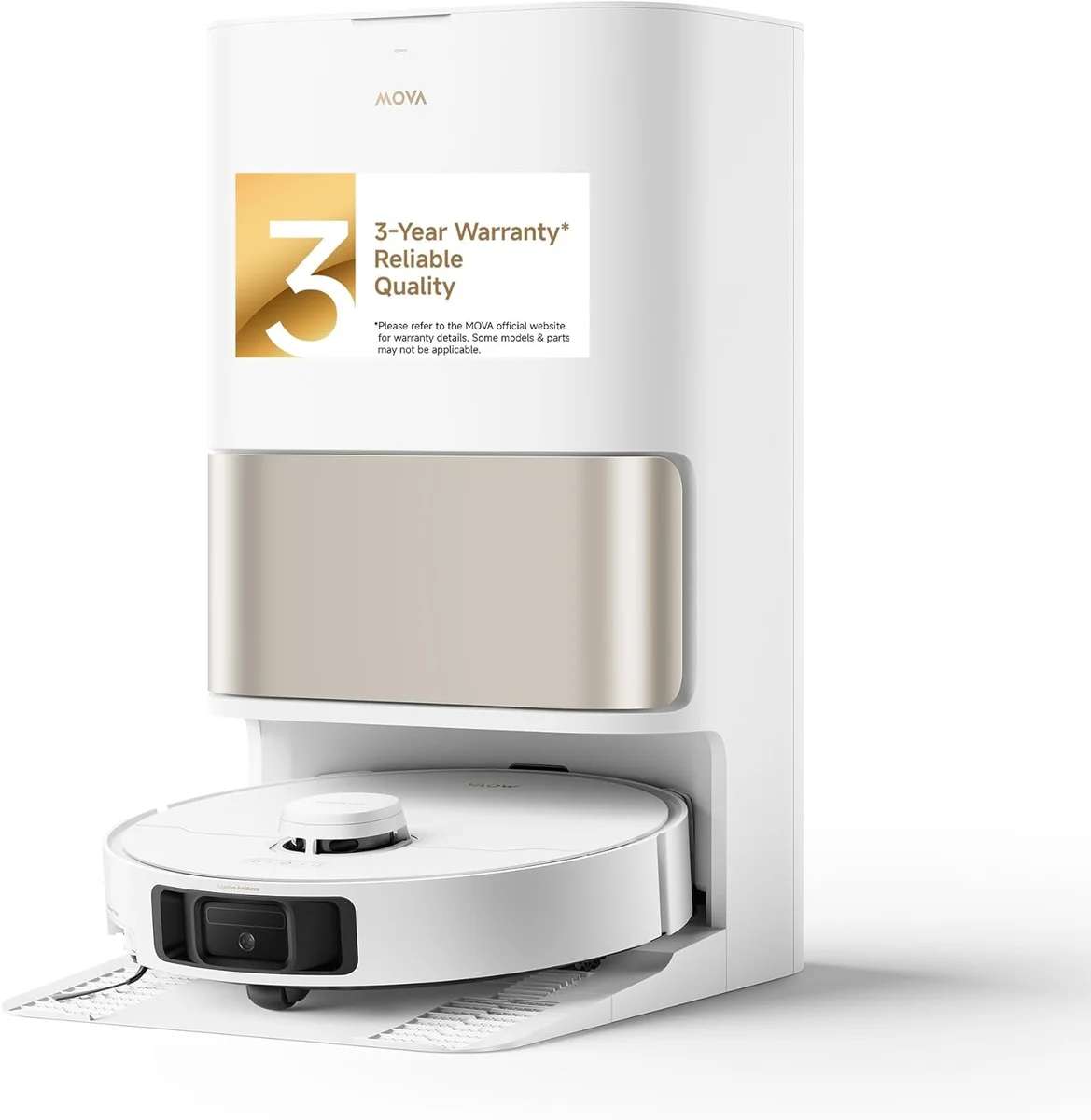 MOVA P10 Pro Ultra front view showing the robot vacuum seated in its all-in-one dock station