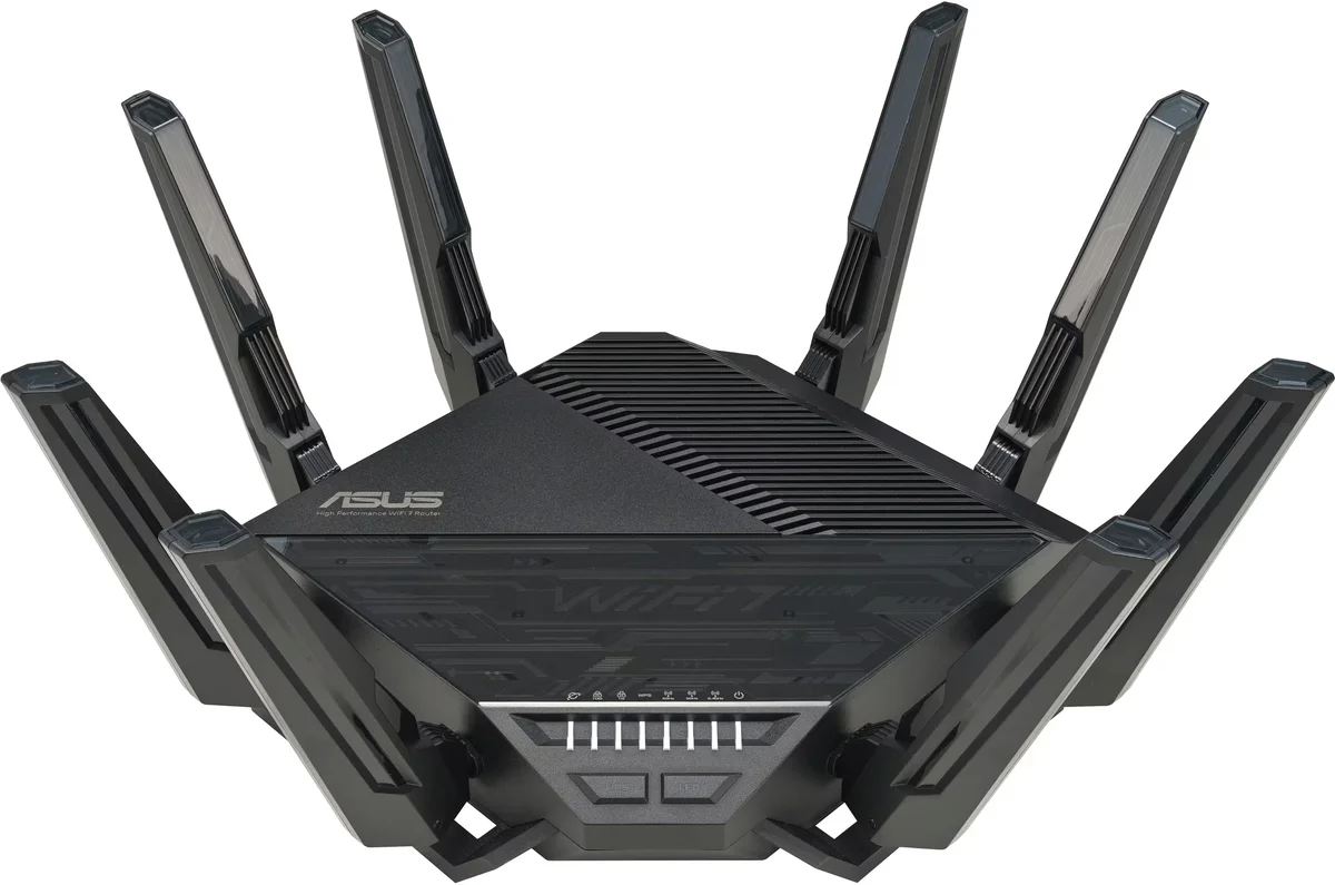 ASUS RT-BE96U front-facing view on white background