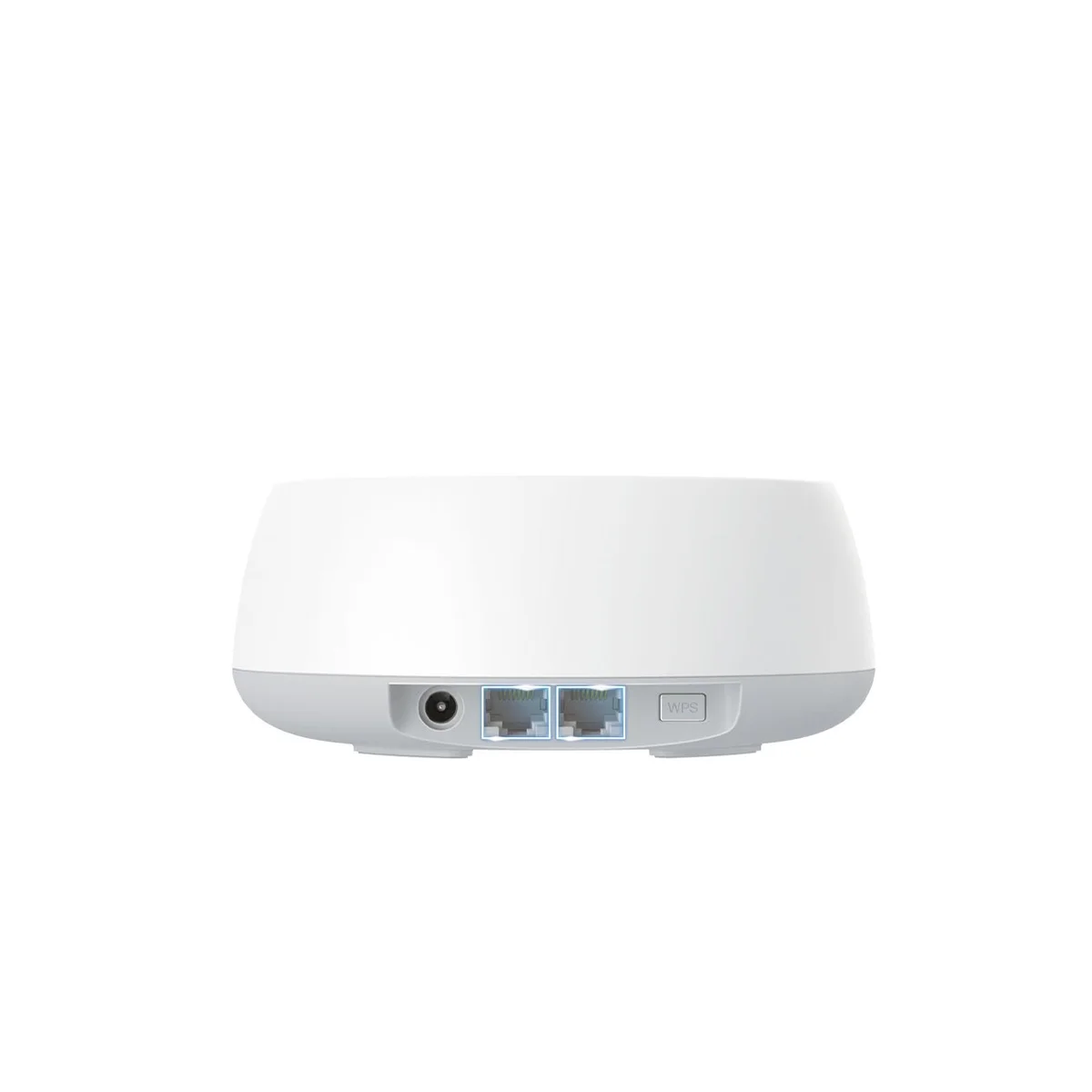 TP-Link Deco BE25 rear view showing dual 2.5G Ethernet ports and WPS button