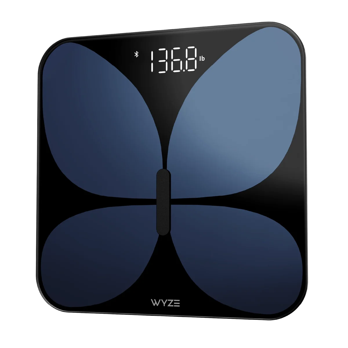 Wyze Scale X black glass scale 3/4 angle showing ITO electrode sensor pattern