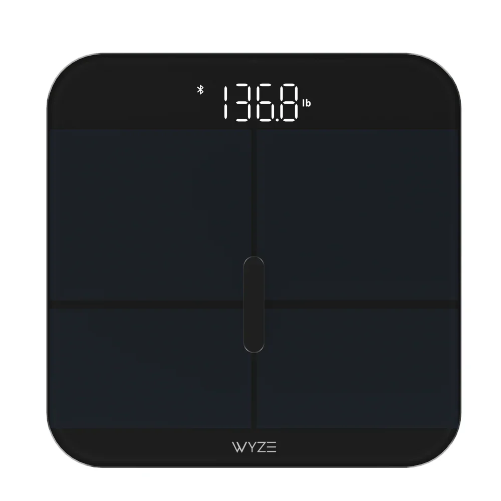 Wyze Scale X black glass smart scale front view with LED display