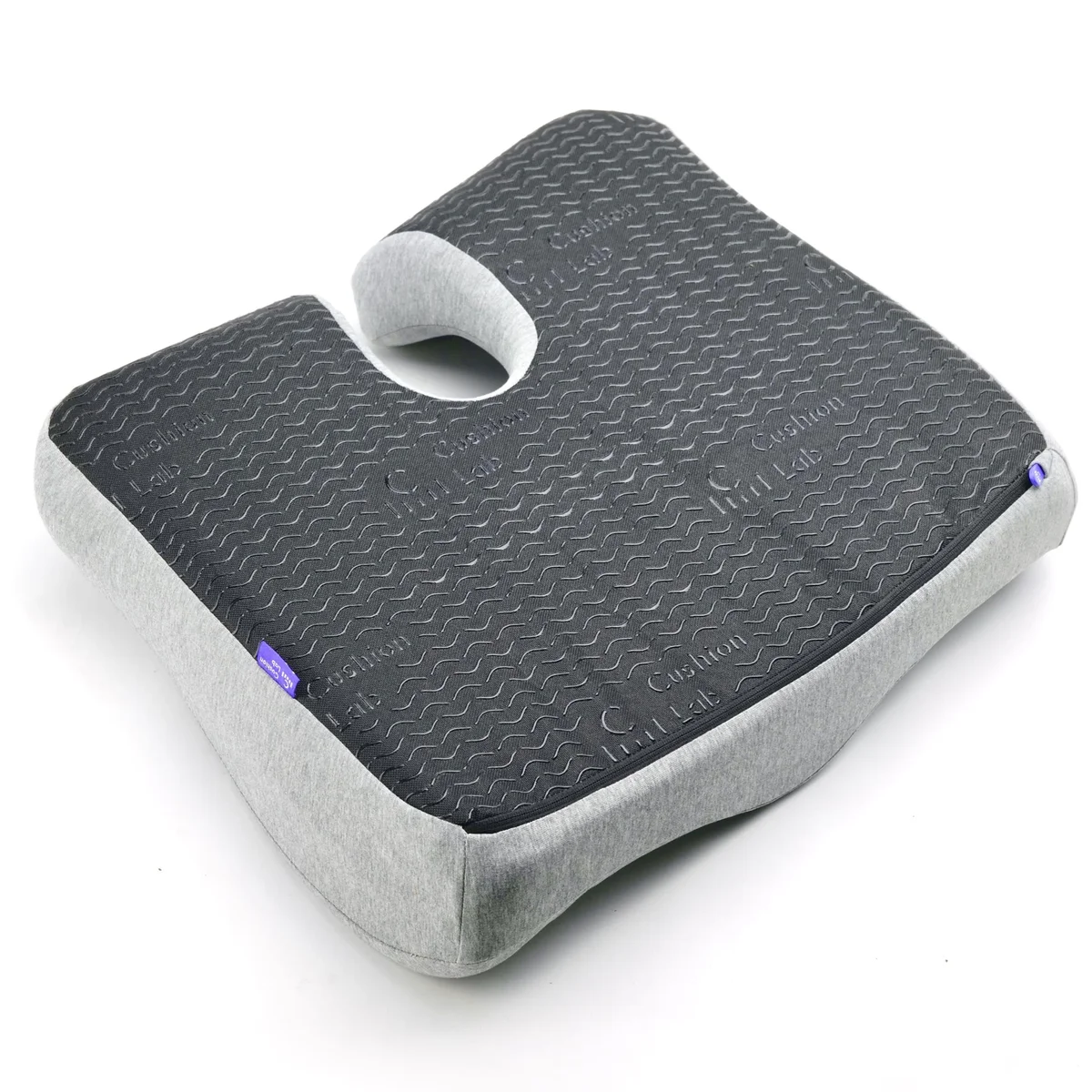 Cushion Lab Pressure Relief Seat Cushion bottom view showing non-slip grip base and zipper