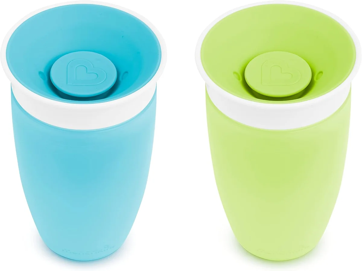 Munchkin Miracle 360 Sippy Cup 2-pack overhead view showing the open 360-degree drinking rim