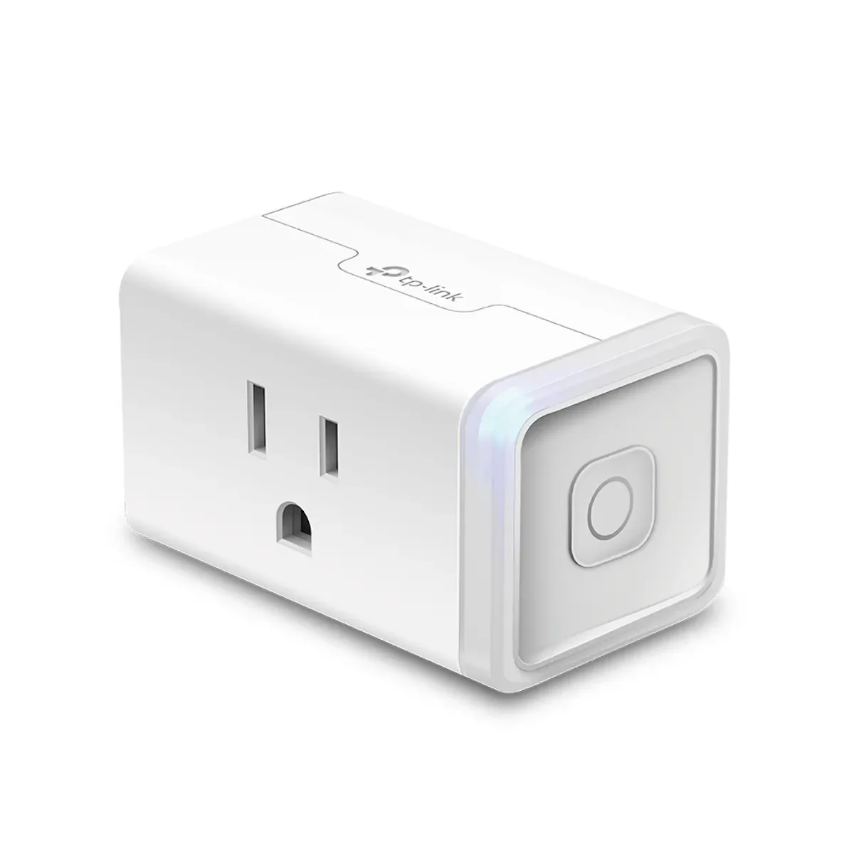 TP-Link Kasa Smart Plug Mini EP25 front three-quarter view showing the outlet face and light-ring control button