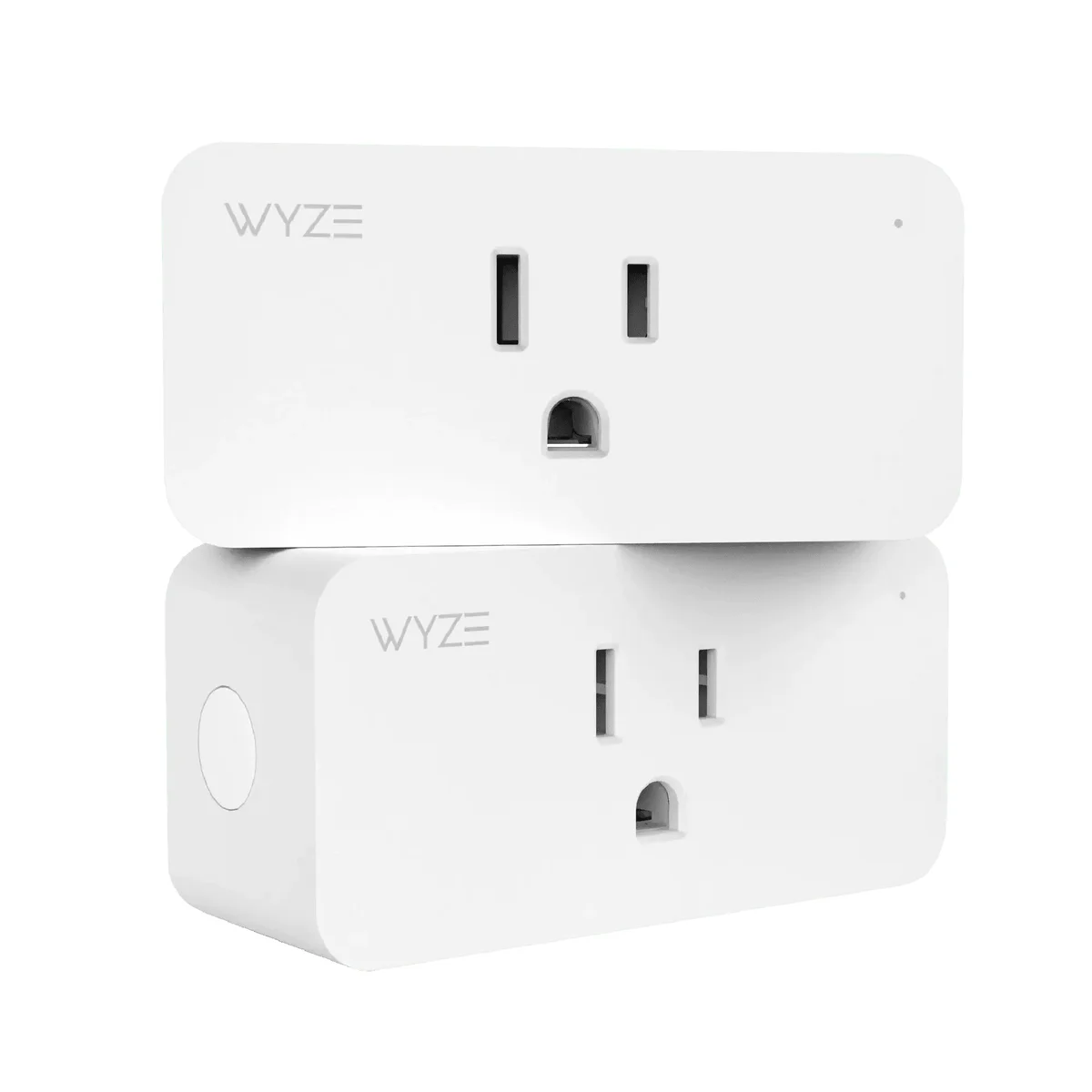 Wyze Plug two-pack stacked front view showing the compact body
