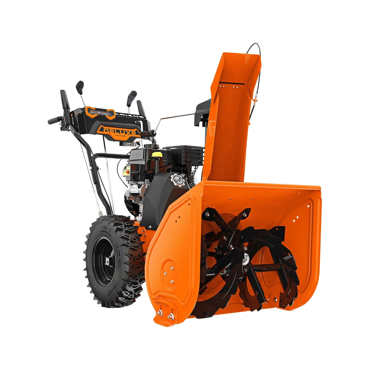 Ariens Deluxe 24 snow blower 3/4 angle left side showing engine and handlebar controls